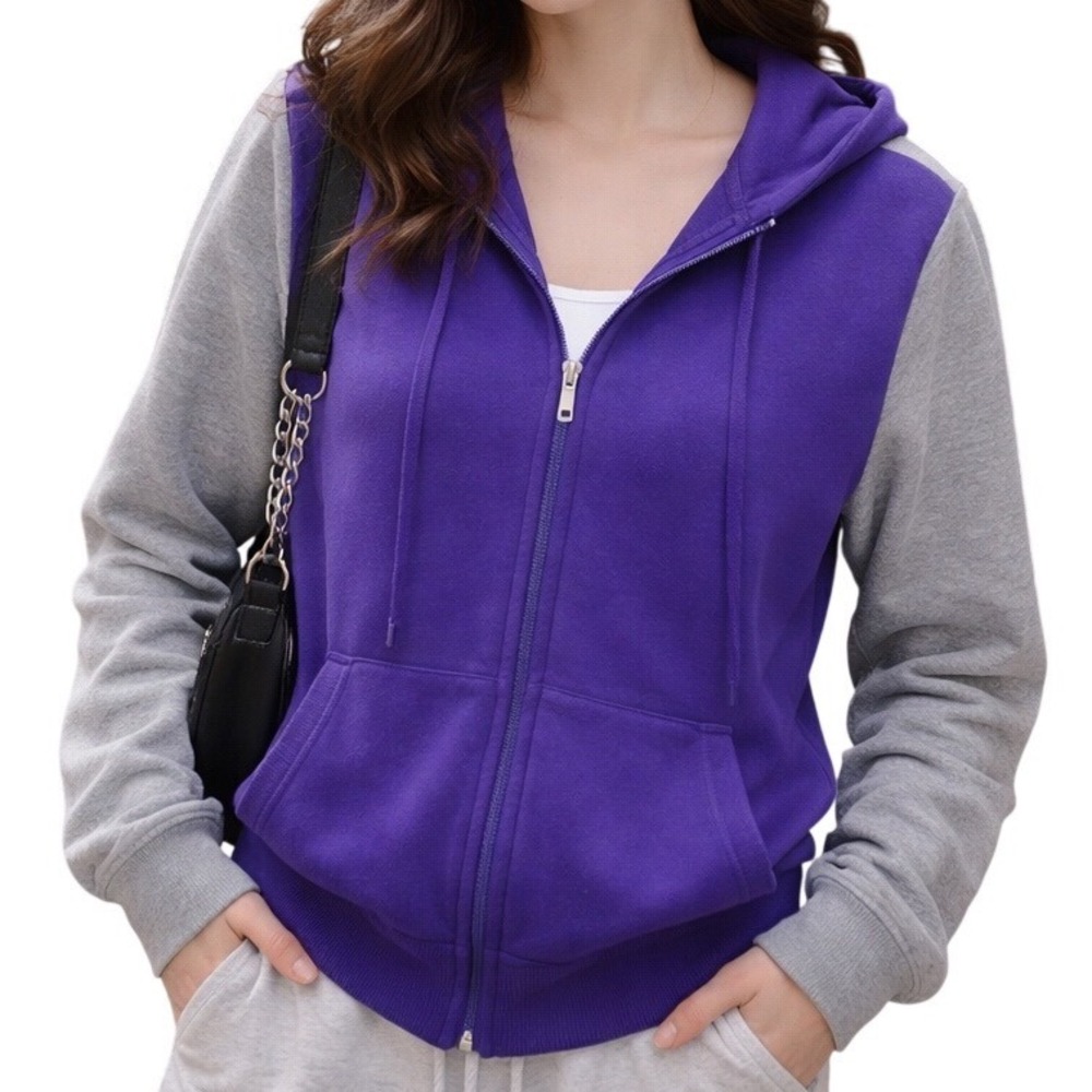 JCPenney Colorblock Long Sleeve Full Zip Cashmere Blend Hoodie Jacket Size XL